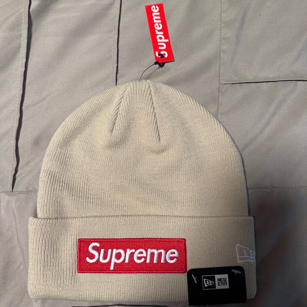 Supreme Tan Beanie with Red Logo